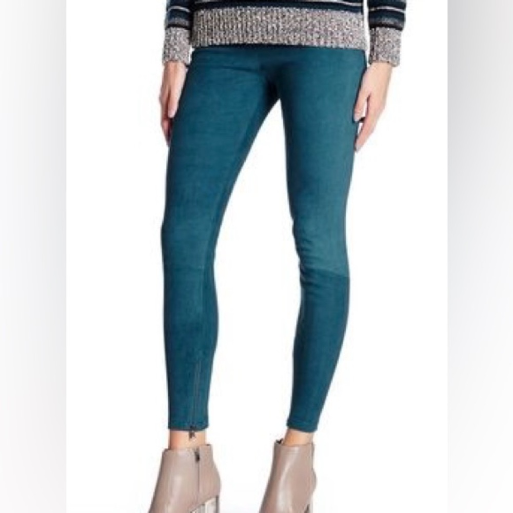 NWT $945 Vince teal blue stretch suede skinny slim leggings/ pants. XXS 00